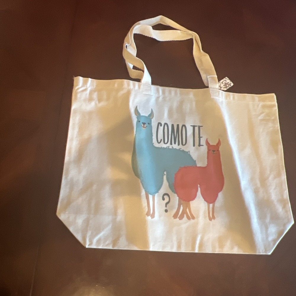 Llama Tote Bag Natural Canvas Como Te Question Graphic Shopper Eco Friendly